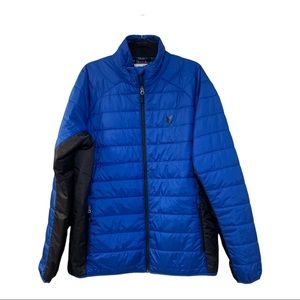 Spyder Blue Black Prymo Down Womens Ski full zip puff insulated Jacket LG